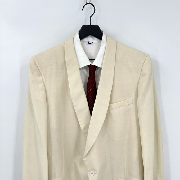 vintage 60s HART SCHAFFNER MARX dinner jacket blazer wool polyester ivory 42L - Picture 2 of 11